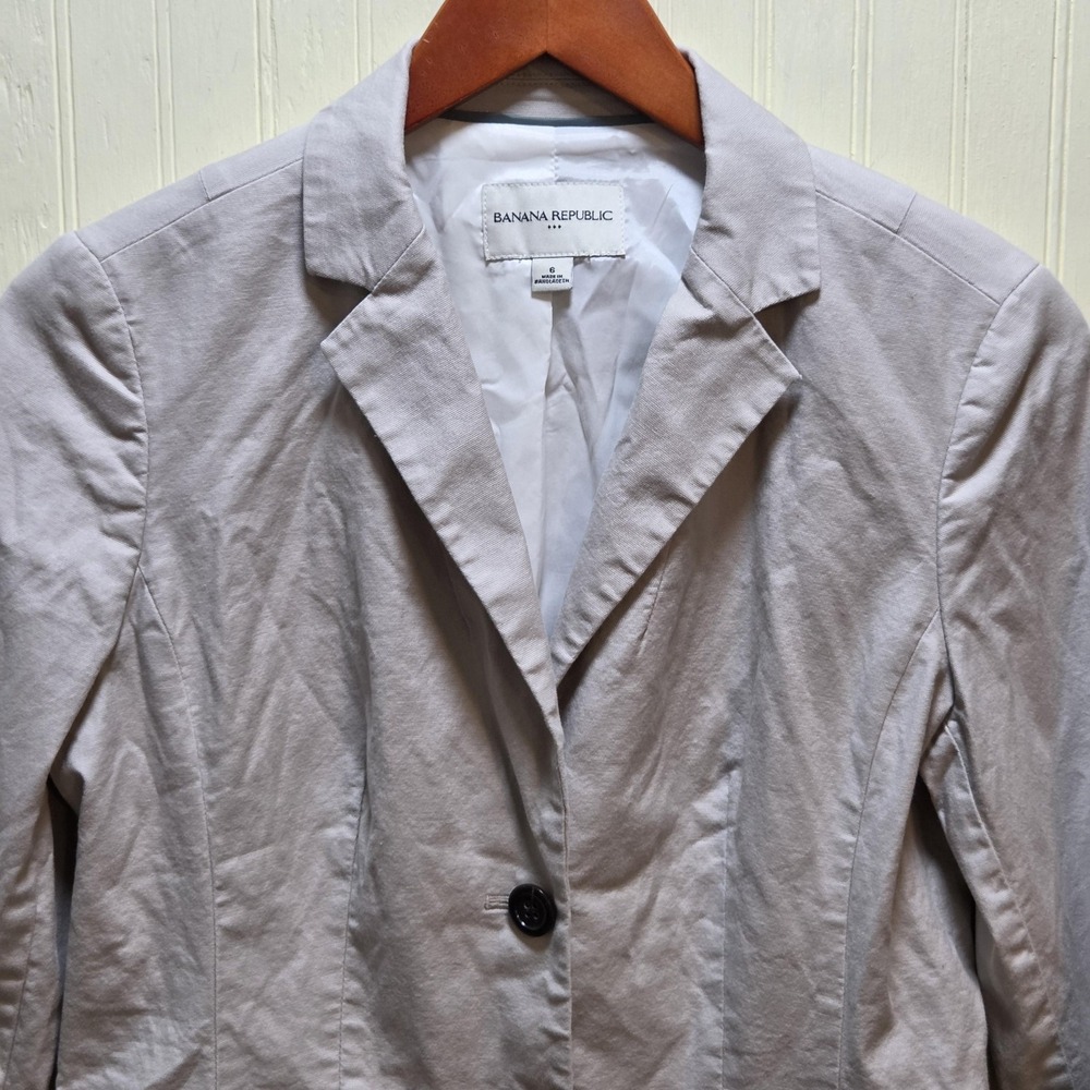Banana Republic Blazer Jacket Womens 6 Beige Cotton Stretch Lined Career